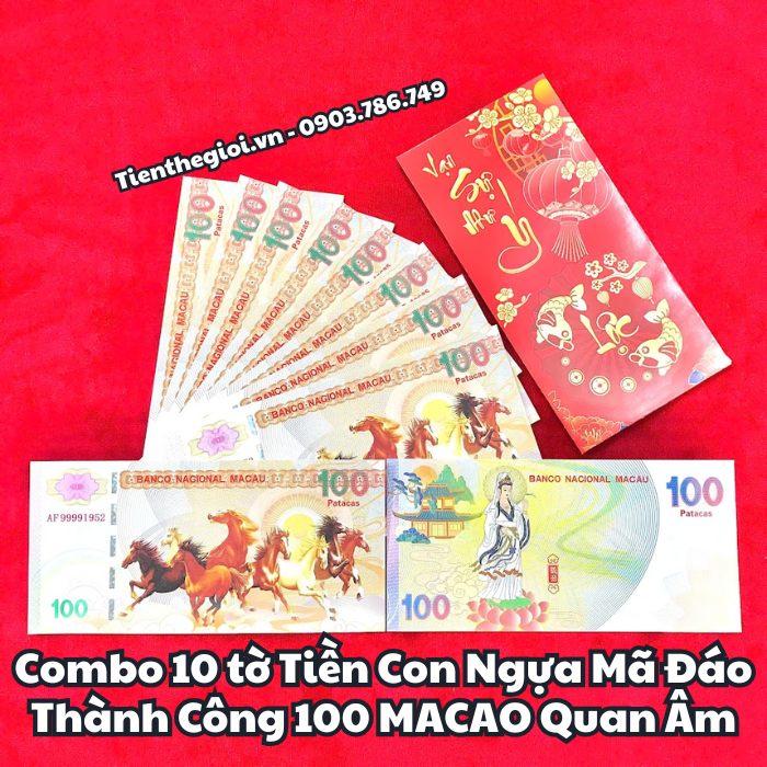 Combo 10 tờ Tiền Lưu Niệm 100 Macao Mã Đáo Thành Công Quan Âm